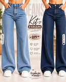 Oferta Promo - kit 2 Peças Calça Jeans Feminina Wide Leg  Linha Premium  Cintura Alta 100% Algodão