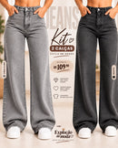 Oferta Promo - kit 2 Peças Calça Jeans Feminina Wide Leg  Linha Premium  Cintura Alta 100% Algodão