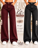 Oferta Promo - kit 2 Peças Calça Jeans Feminina Wide Leg  Linha Premium  Cintura Alta 100% Algodão