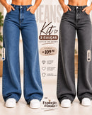 Oferta Promo - kit 2 Peças Calça Jeans Feminina Wide Leg  Linha Premium  Cintura Alta 100% Algodão
